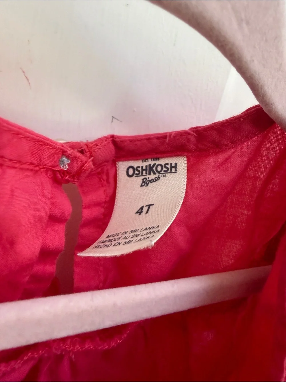OshKosh B'gosh 4T Girls Hot Pink Ruffle Embroidered Tank Short Sleeve Blouse Top